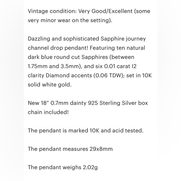 10K Sapphire Diamond Journey channel swirl natural dark blue white gold pendant - Picture 11 of 11